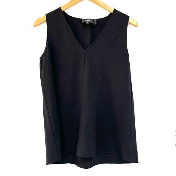 THEORY a-line v-neck black sleeveless blouse in Rosalina crepe size XS - Picture 3 of 13